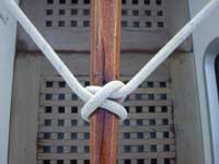 Clove hitch use to secure a tiller.